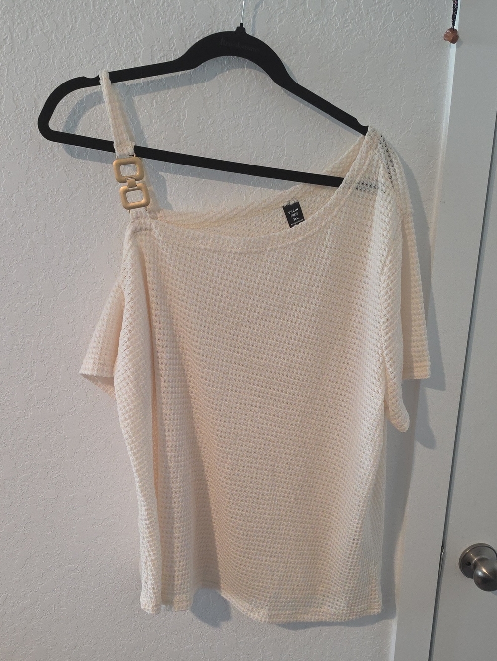 SHEIN Cream Waffle Knit One-Shoulder Camisole